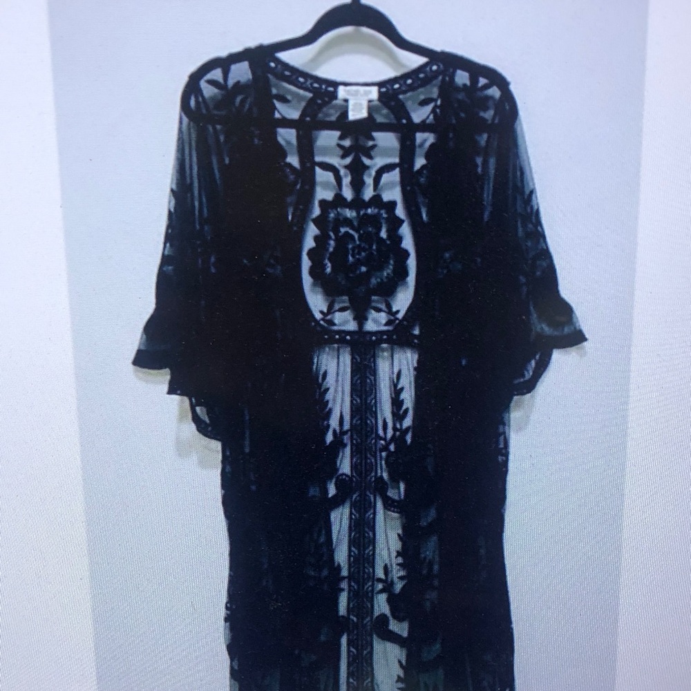 Black Sheer Embroidered Kimono